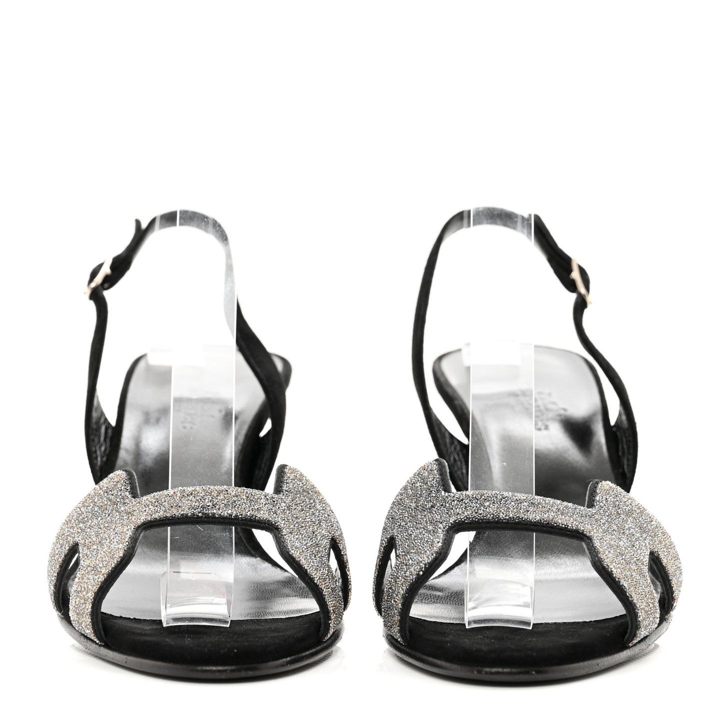 Velour Goatskin Crystal Poudre Night 70 Slingback Sandals 38 Argent Black