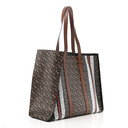 Burberry E-Canvas Monogram Stripe Book Tote Bridle Brown 3 of 9
