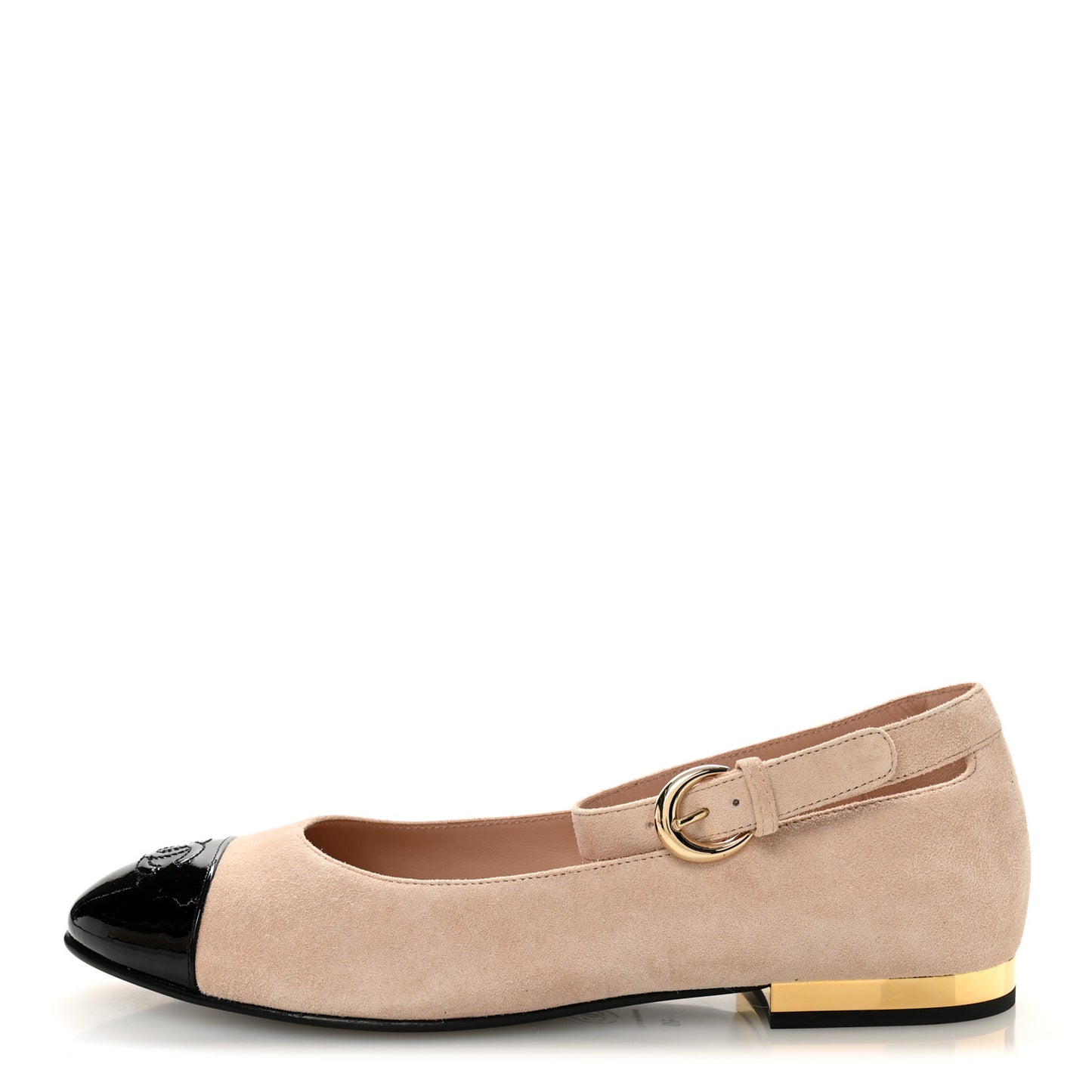 Suede Patent Cap Toe CC Mary Jane Flats 40 Light Pink Black