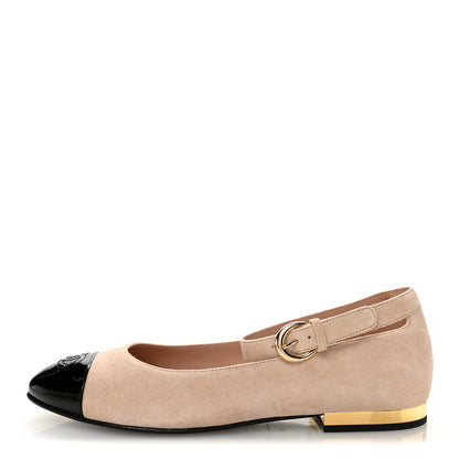 Chanel Suede Patent Cap Toe CC Mary Jane Flats 40 Light Pink Black 1 of 10