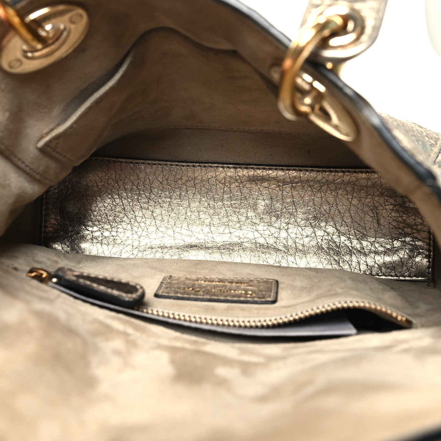 Christian Dior Metallic Grained Calfskin Cannage Mini Supple Lady Dior Pale Gold 5 of 16