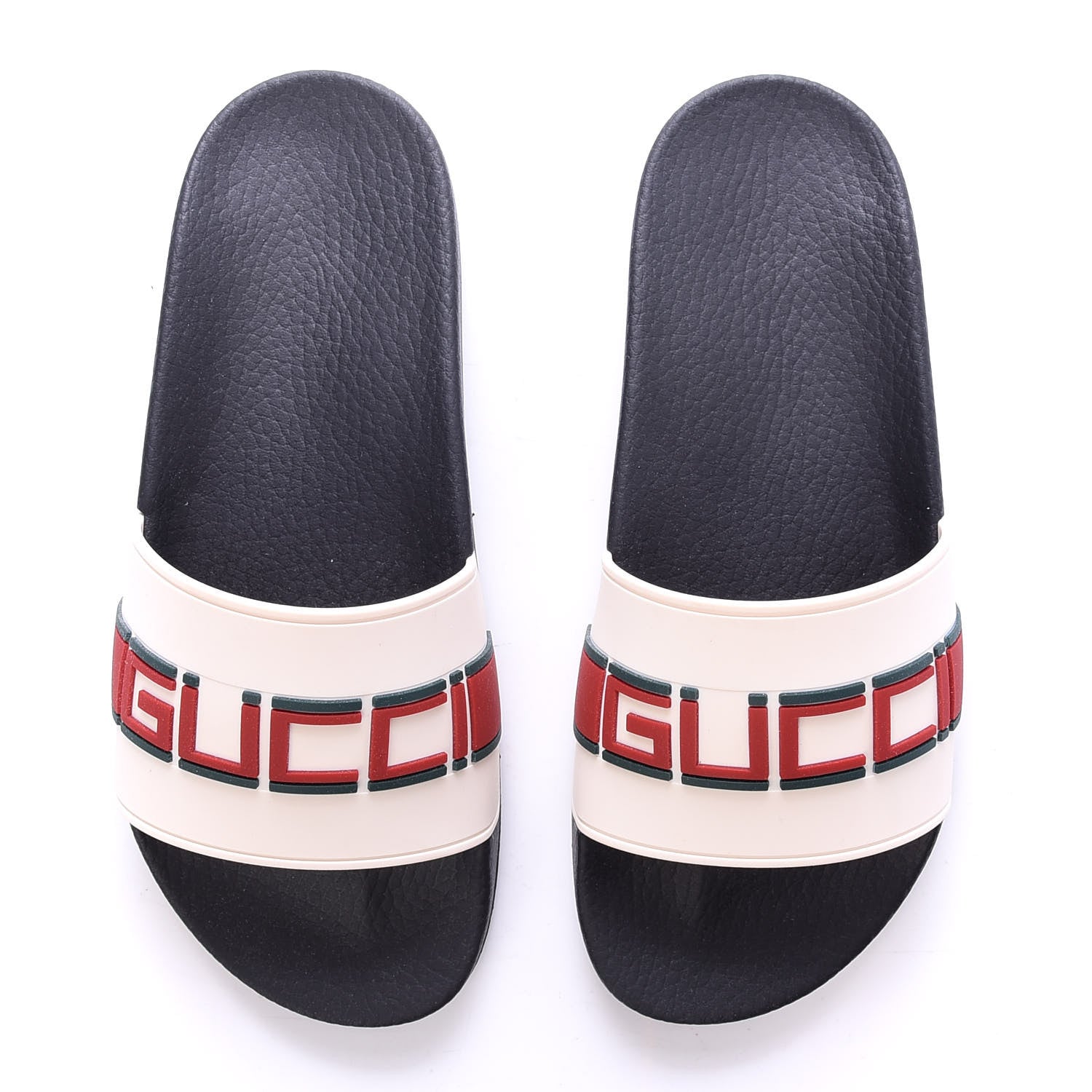 Gucci Rubber Stripe Mens Pool Slide Sandals 6 Ecru Green Red 5 of 9
