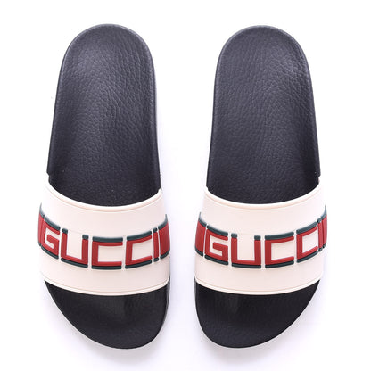 Gucci Rubber Stripe Mens Pool Slide Sandals 6 Ecru Green Red 5 of 9