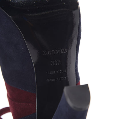 Hermes Suede Goatskin Fusion Ankle Boots 38.5 Marine Bourgogne 7 of 9
