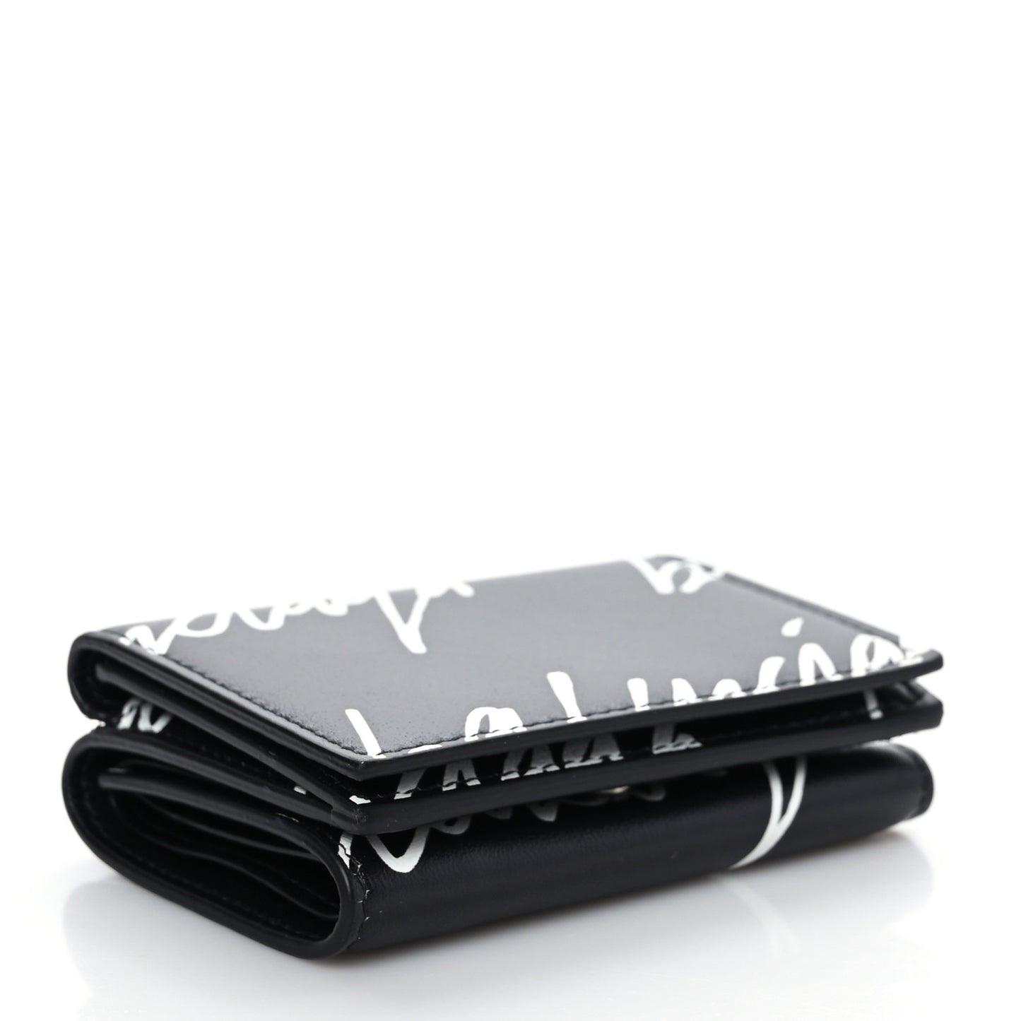 Calfskin Cash Scribble Logo Mini Wallet Black White