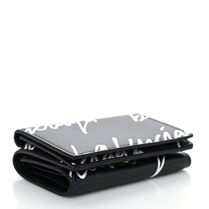 Balenciaga Calfskin Cash Scribble Logo Mini Wallet Black White 4 of 8