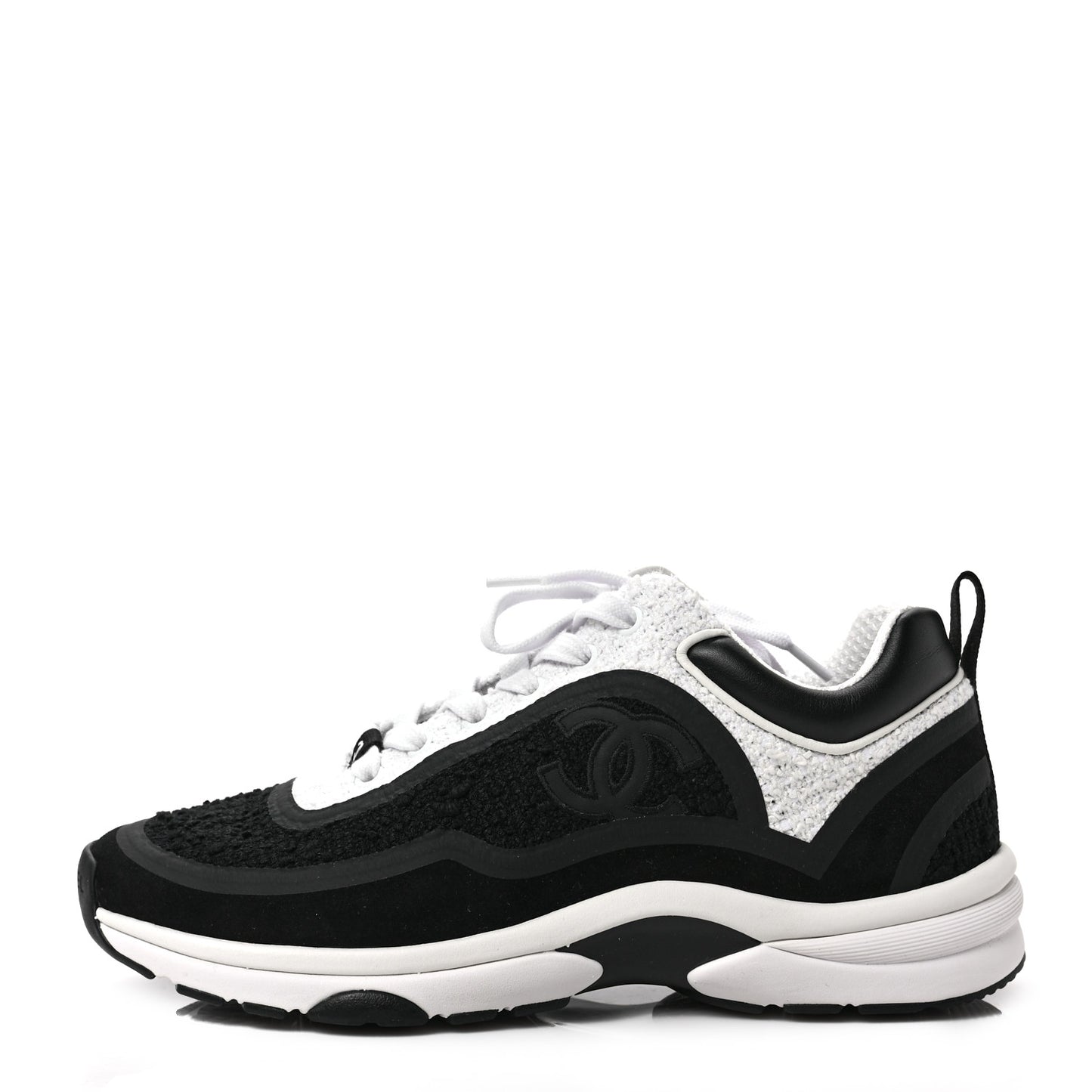 Tweed Suede Calfskin CC Sneakers 38 Black White