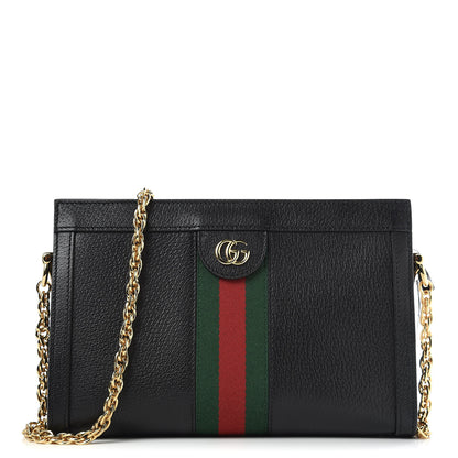 Gucci Calfskin GG Web Small Ophidia Chain Shoulder Bag Black 1 of 9