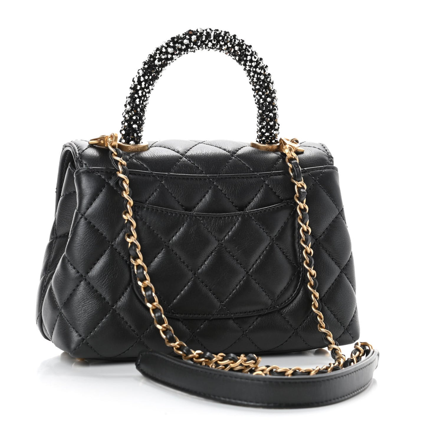 Calfskin Crystal Quilted Extra Mini Coco Handle Flap Black