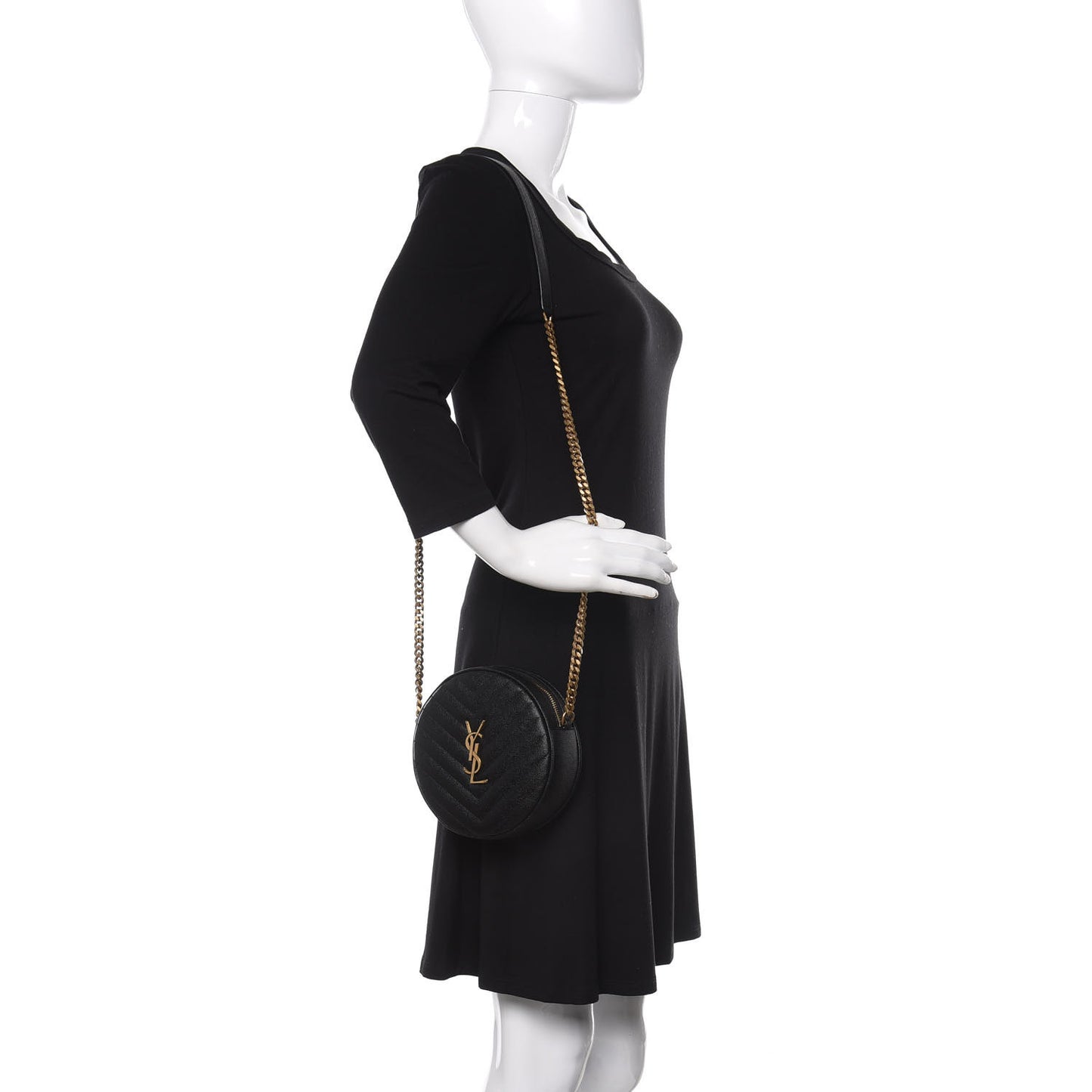 Grain De Poudre Matelasse Chevron Quilted Round Vinyle Camera Bag Black