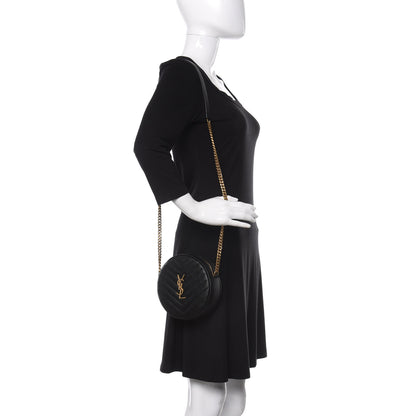 Saint Laurent Grain De Poudre Matelasse Chevron Quilted Round Vinyle Camera Bag Black 2 of 12