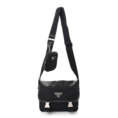 Prada Re-Nylon Saffiano Pocket Double Snap Buckle Shoulder Bag Black 1 of 12