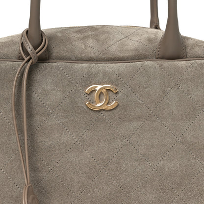 Chanel Suede Calfskin Quilted Large Perfect Bowling Bag Grey 8 of 10