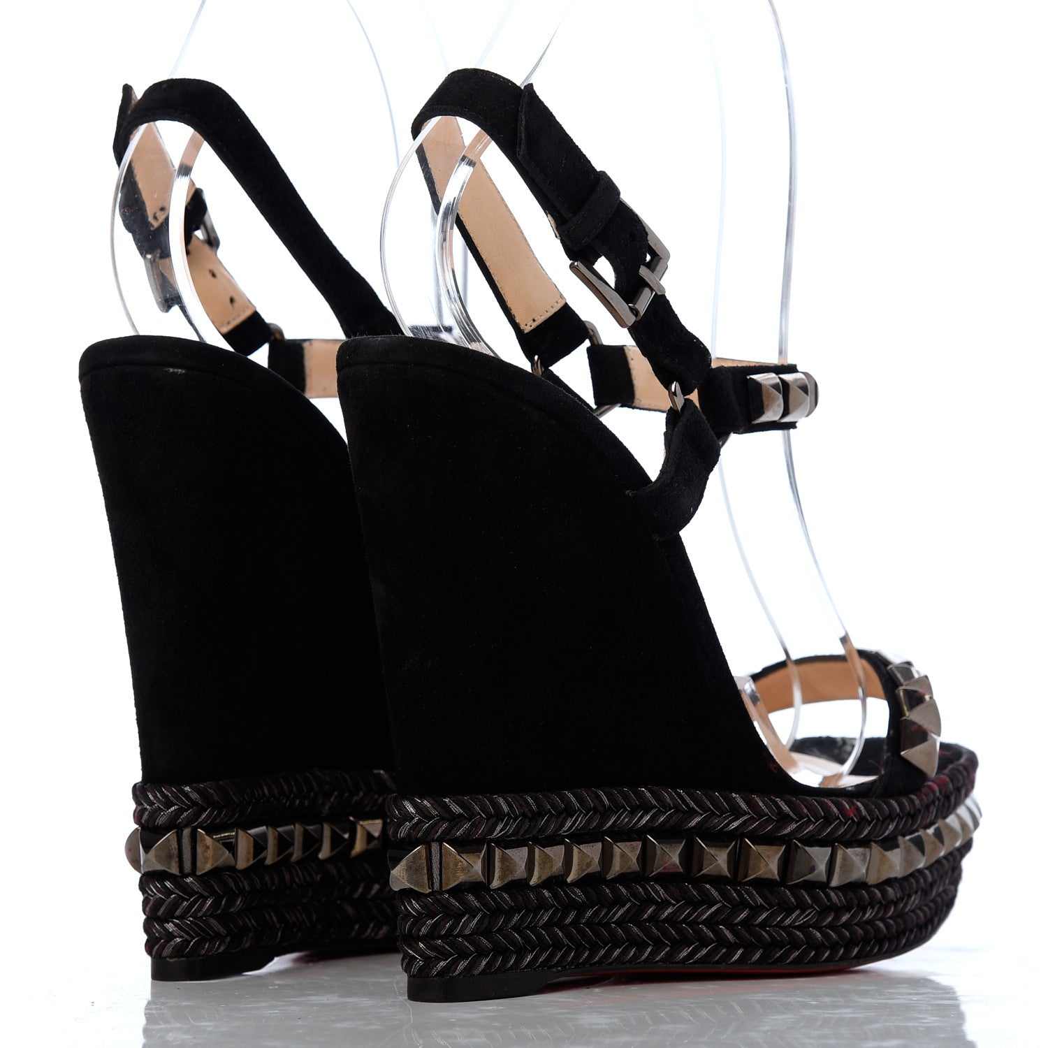 Christian Louboutin Calfskin Suede Cataclou 140 Wedge Sandals 37 Black Dark Gun 4 of 14
