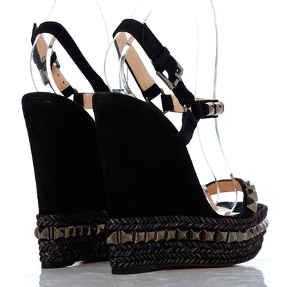 Christian Louboutin Calfskin Suede Cataclou 140 Wedge Sandals 37 Black Dark Gun 4 of 14