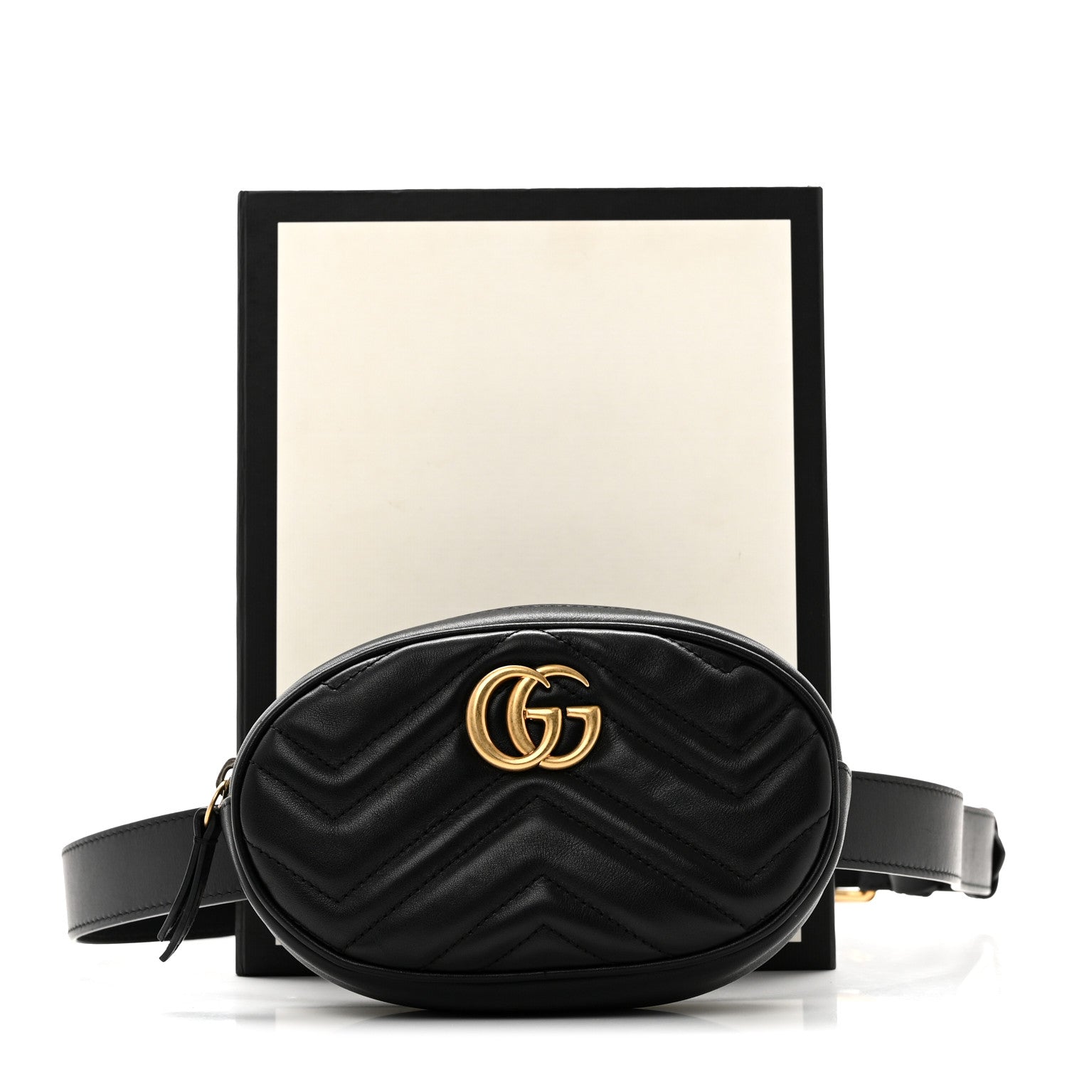 Gucci Calfskin Matelasse GG Marmont Belt Bag 85 34 Black 12 of 12