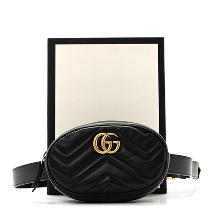 Gucci Calfskin Matelasse GG Marmont Belt Bag 85 34 Black 12 of 12