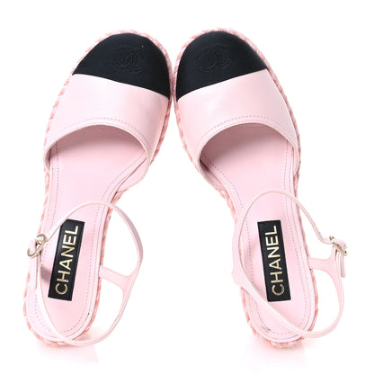 Chanel Lambskin Grosgrain CC Espadrilles Wedges 40 Pink Black 2 of 10