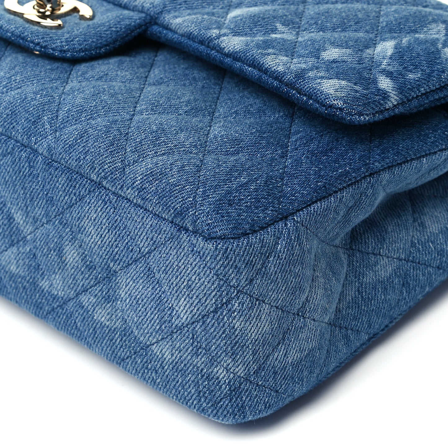 Denim Quilted Medium Double Flap Blue
