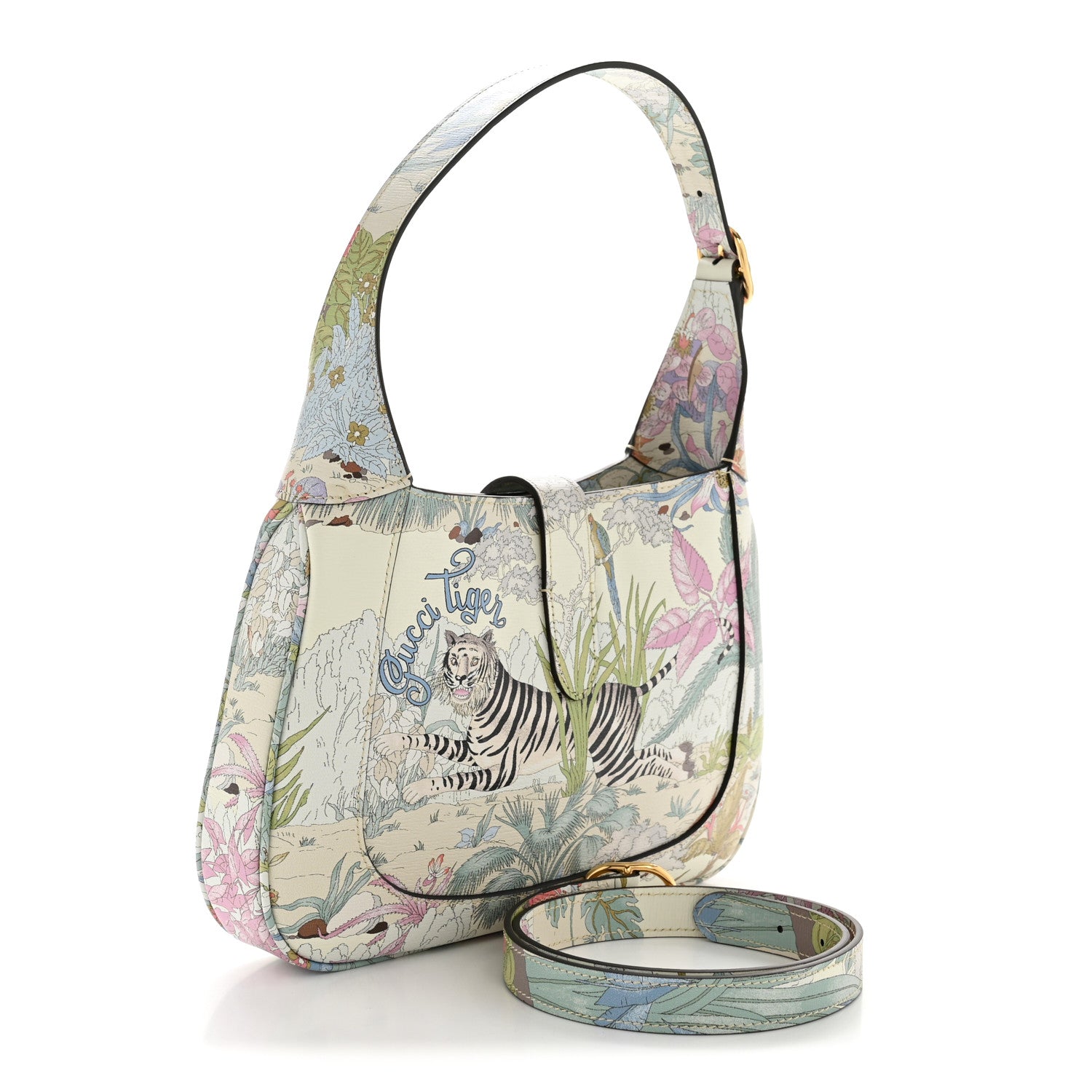 Gucci New Shangai Calfskin Tiger Savanah Small Jackie 1961 Hobo Chalky White Multicolor 3 of 12