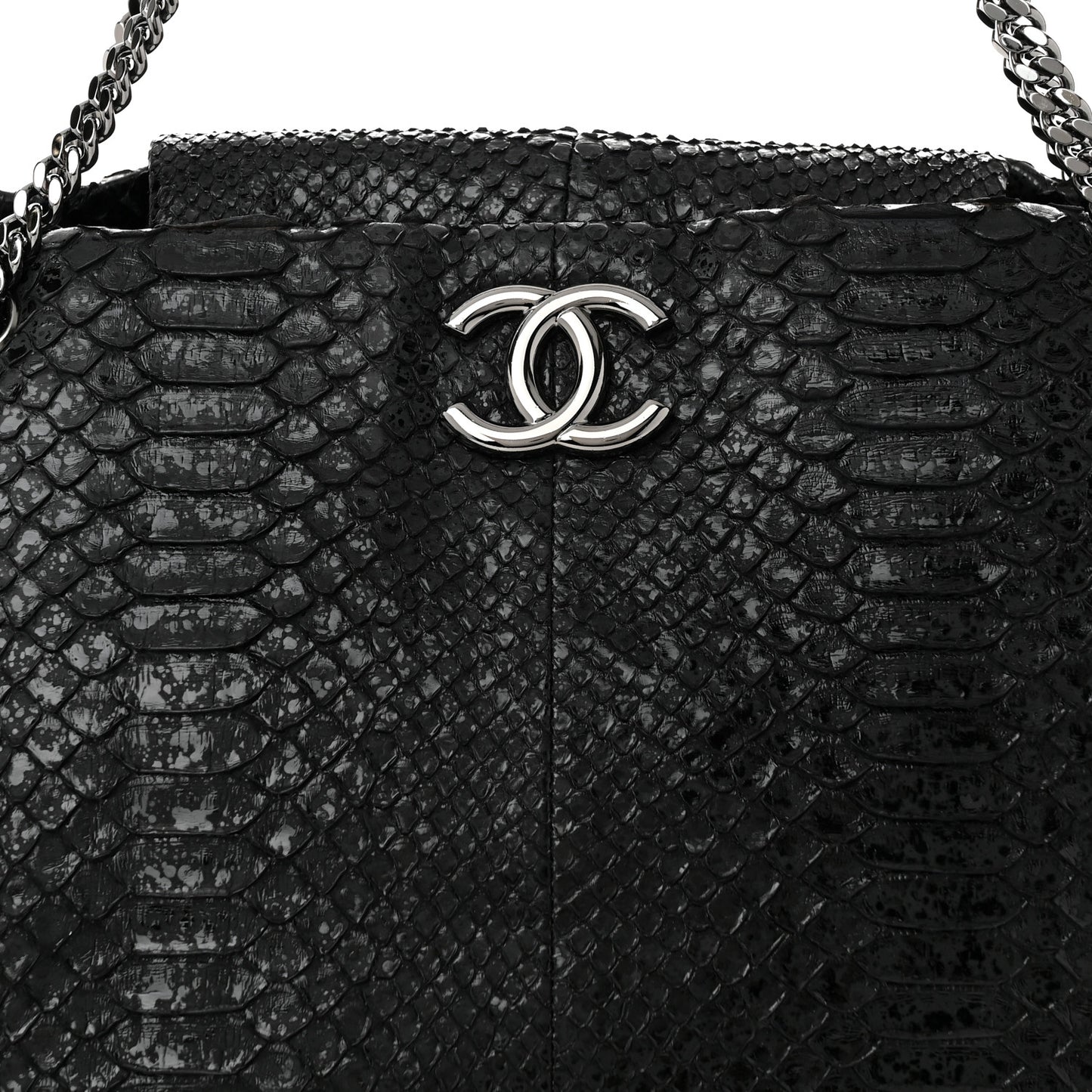 Snakeskin Accordion Tote Black