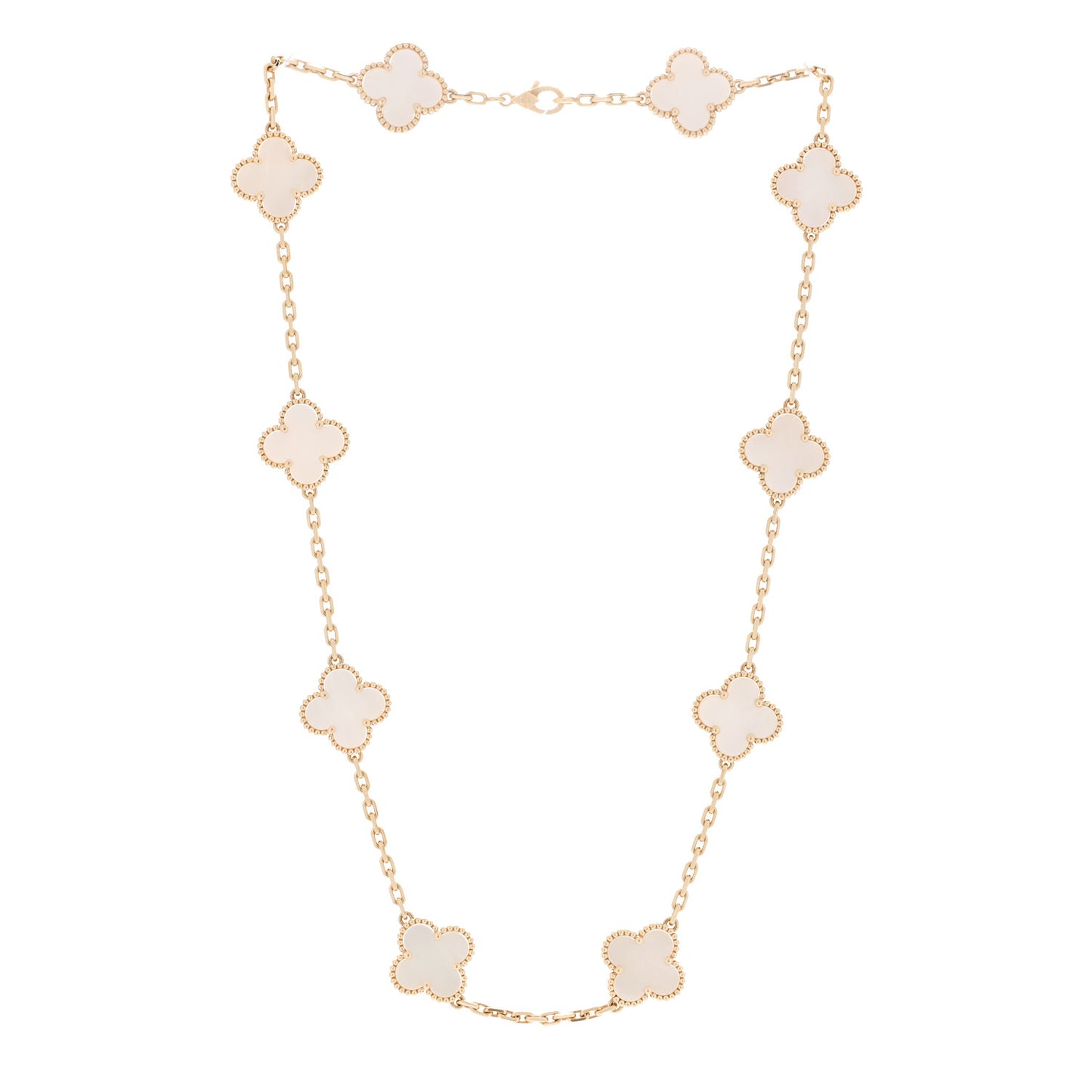 18K Yellow Gold Mother of Pearl 10 Motifs Vintage Alhambra Necklace