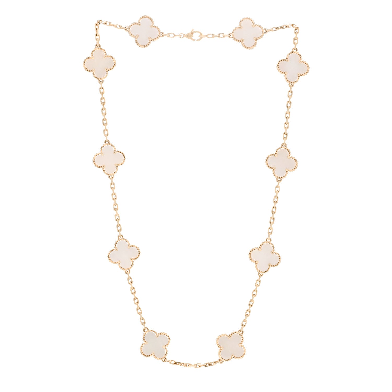 Van Cleef & Arpels 18K Yellow Gold Mother of Pearl 10 Motifs Vintage Alhambra Necklace 3 of 6