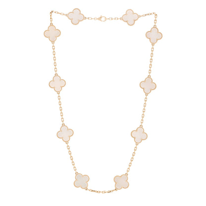 Van Cleef & Arpels 18K Yellow Gold Mother of Pearl 10 Motifs Vintage Alhambra Necklace 3 of 6