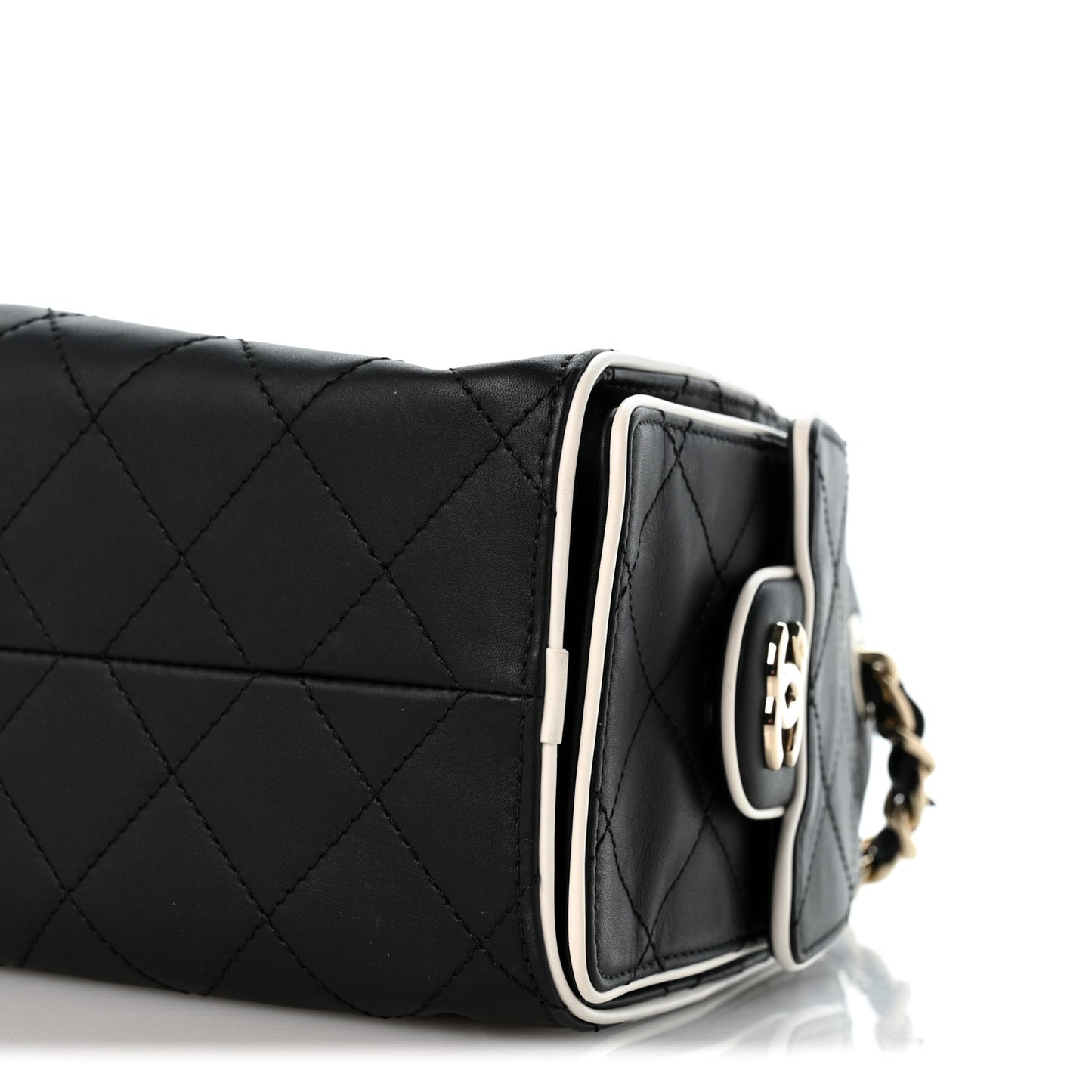 Calfskin Quilted Mini Chanel 25 Handbag Black White