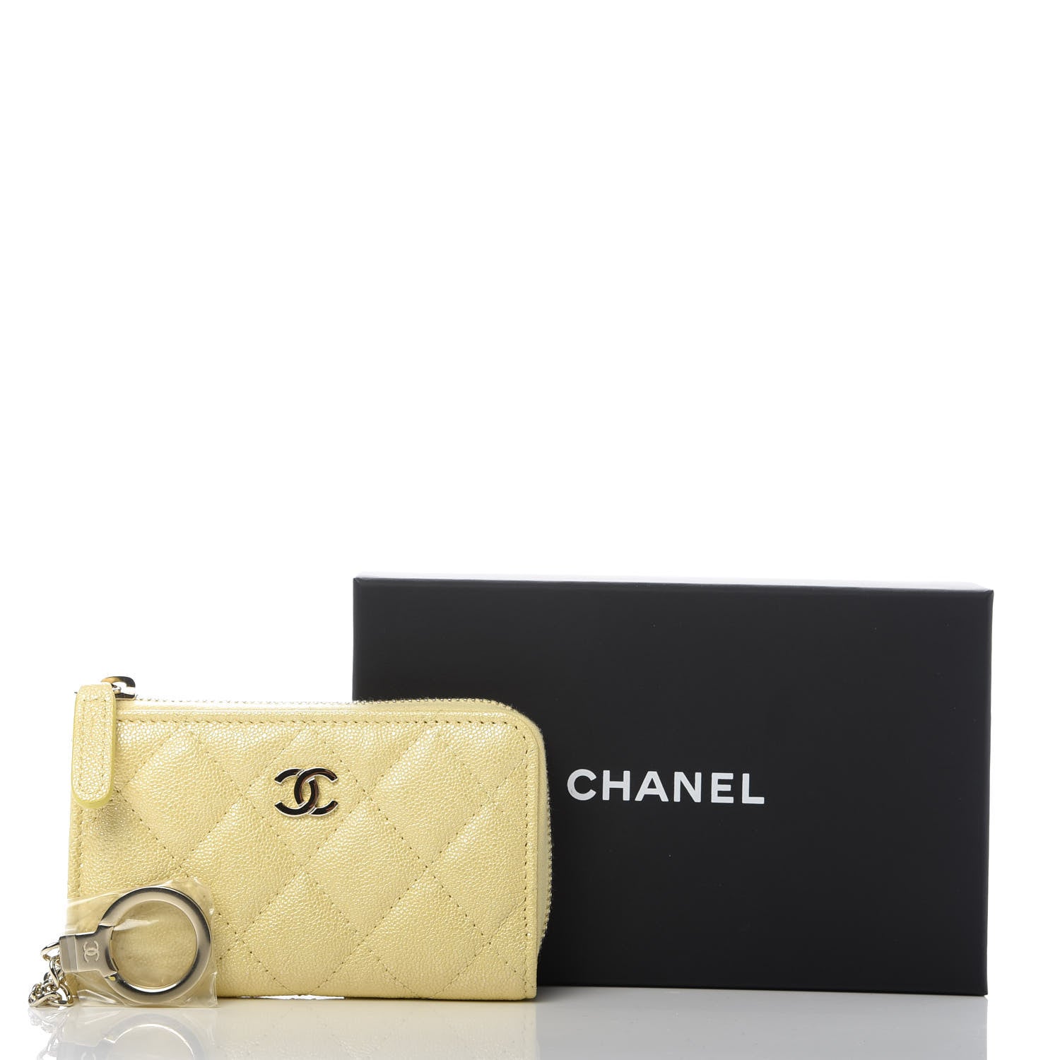 Chanel Iridescent Caviar Quilted Key Holder Case Yellow 8 of 8