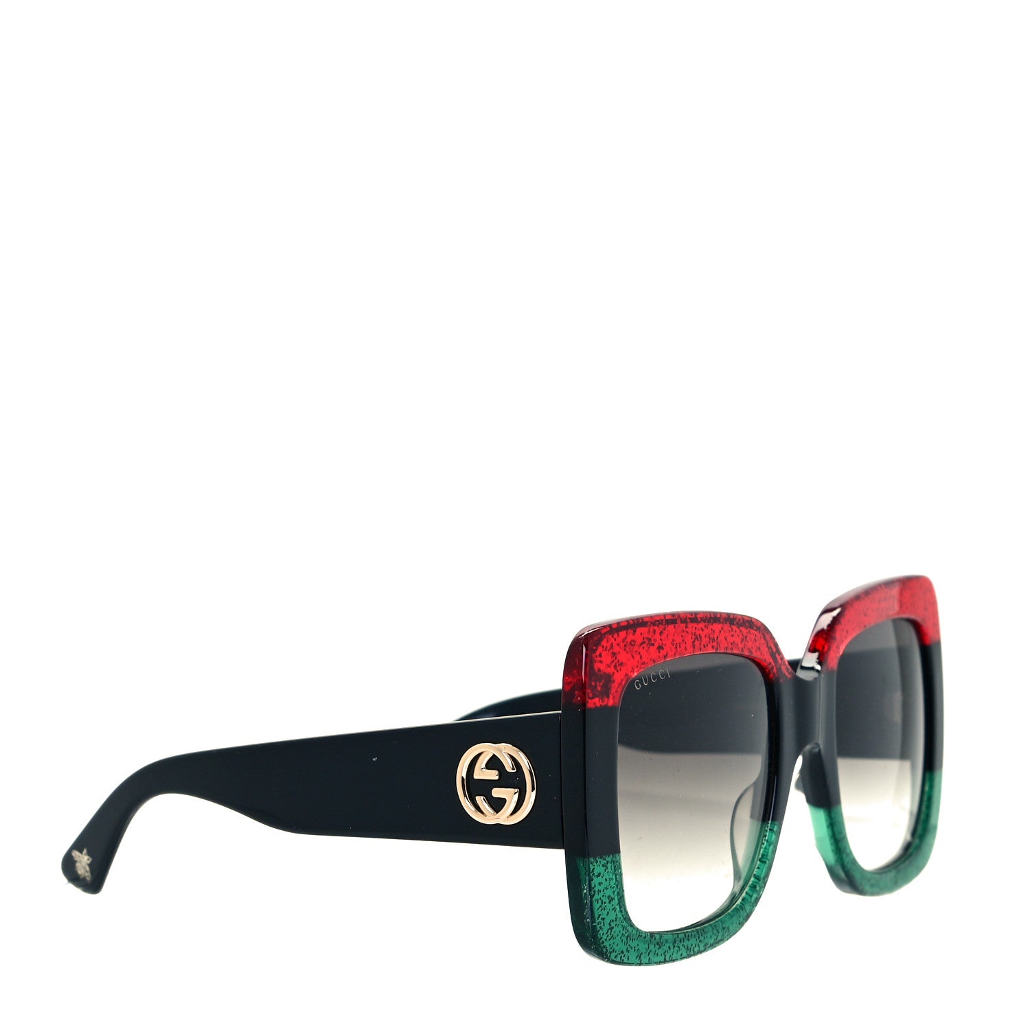 Gucci Acetate Square Frame Sunglasses GG0083S Glitter Red Black Green 5 of 6