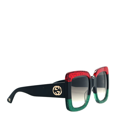 Gucci Acetate Square Frame Sunglasses GG0083S Glitter Red Black Green 5 of 6