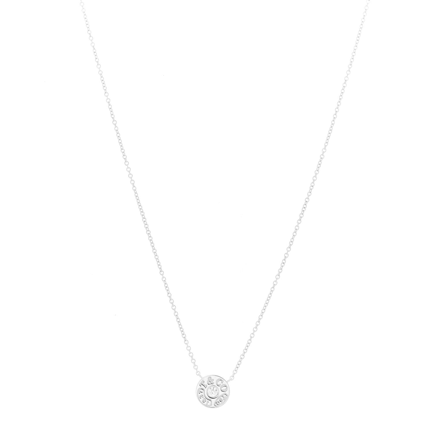 Tiffany 18K White Gold Diamond 1837 Circle Pendant Necklace 1 of 6