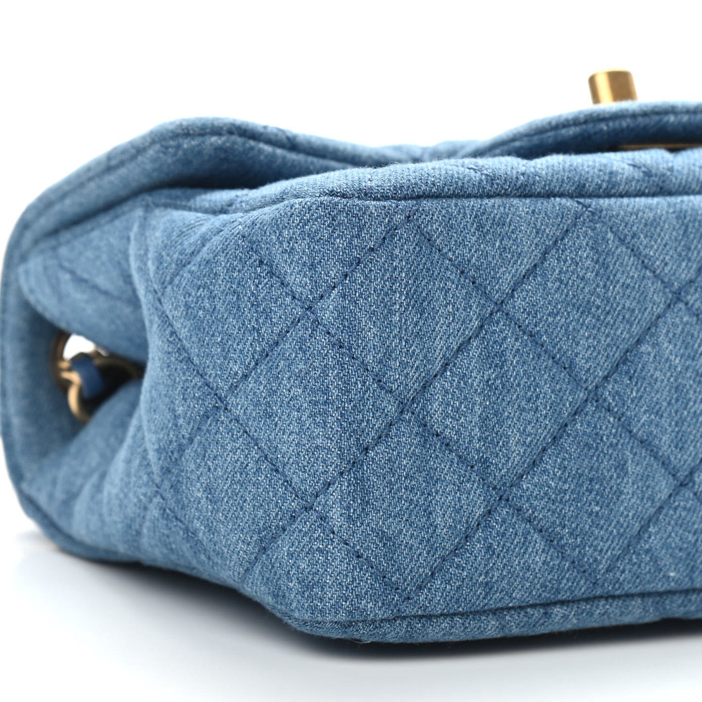 Denim Quilted Mini Pearl Crush Flap Blue