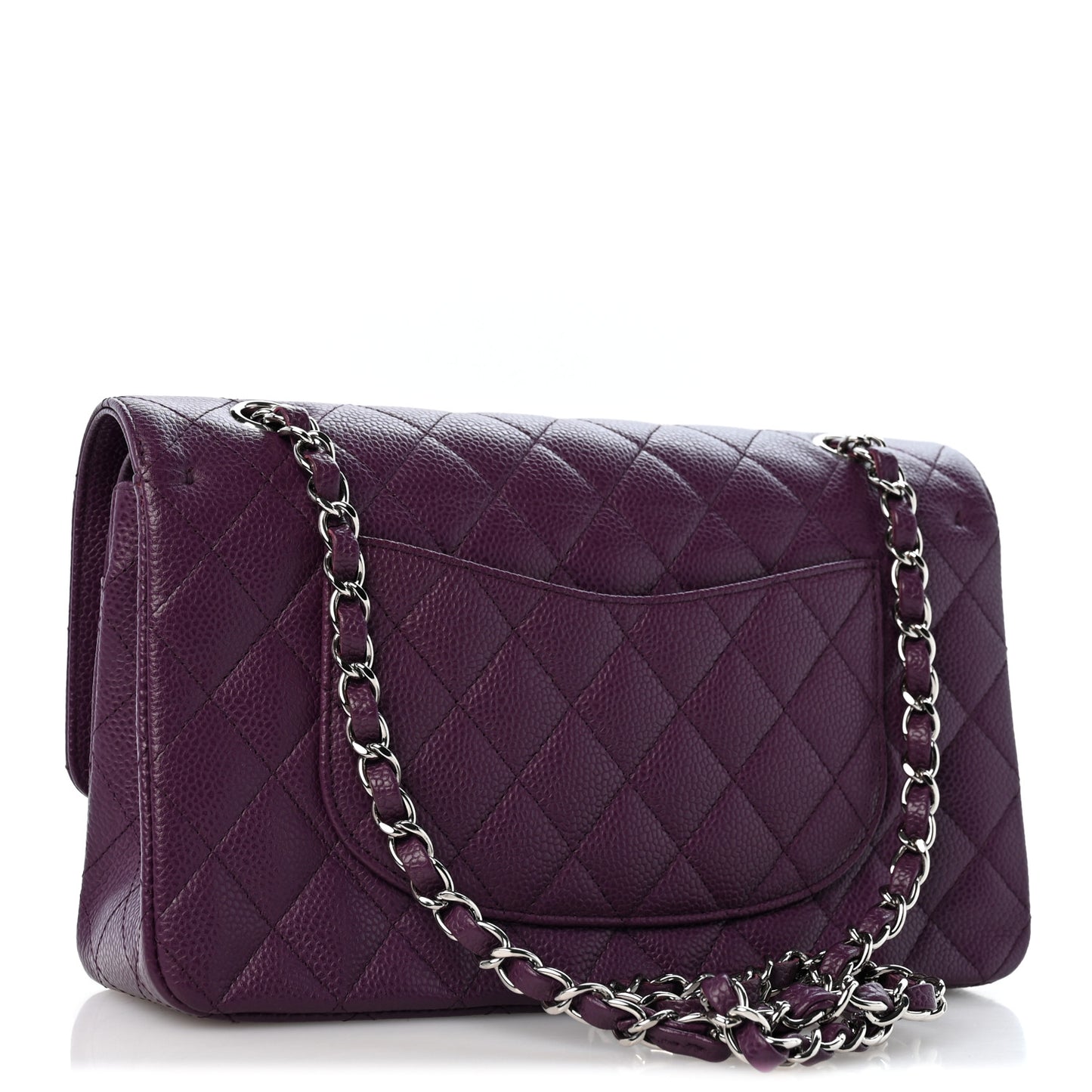 Caviar Quilted Medium Double Flap Purple