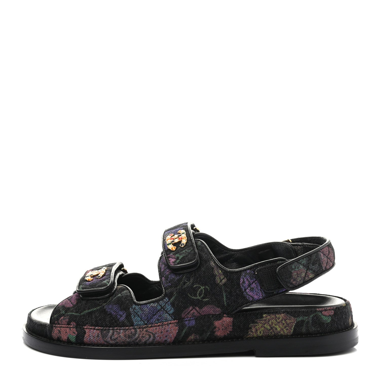 Chanel Denim Quilted Dad Sandals 38.5 Black Multicolor 1 of 8