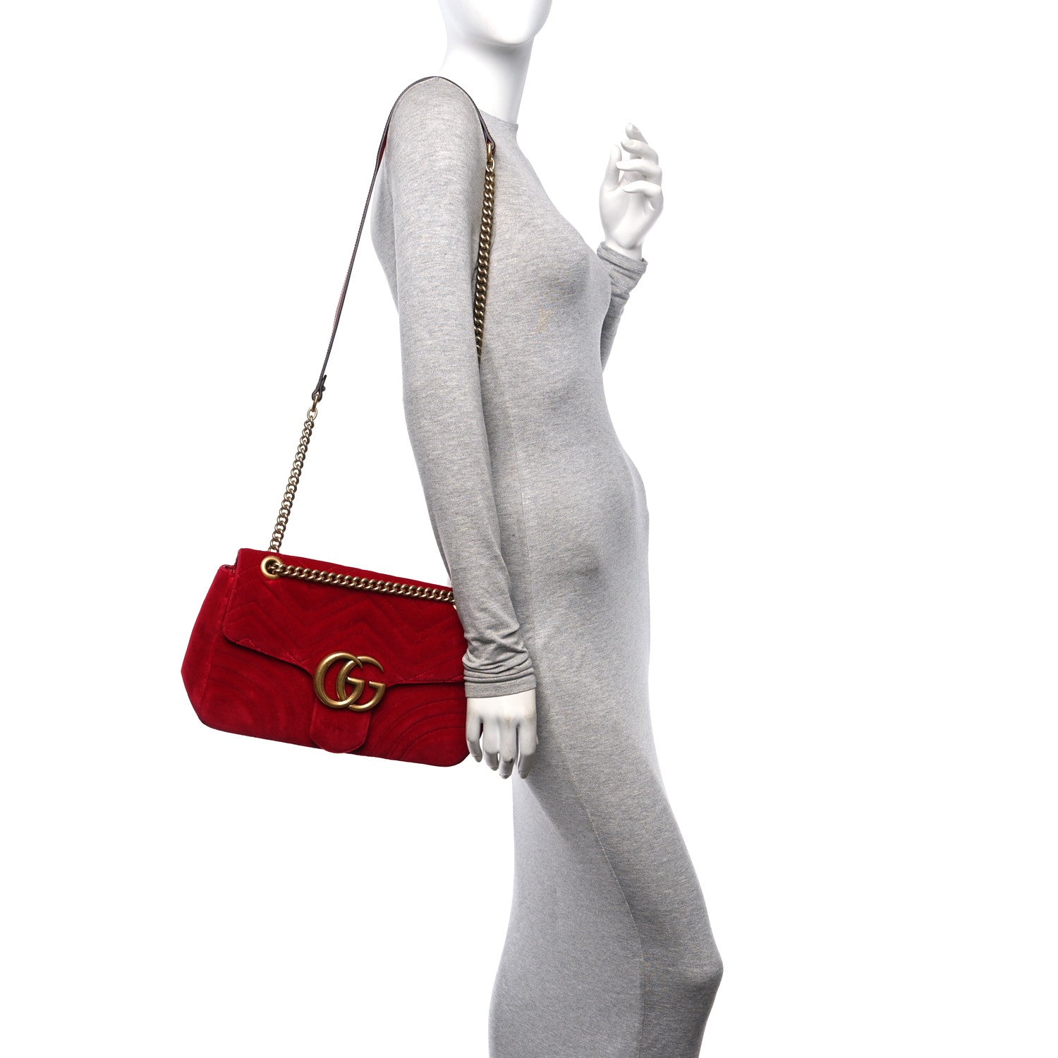 Gucci Velvet Matelasse Medium GG Marmont Shoulder Bag Hibiscus Red 2 of 10