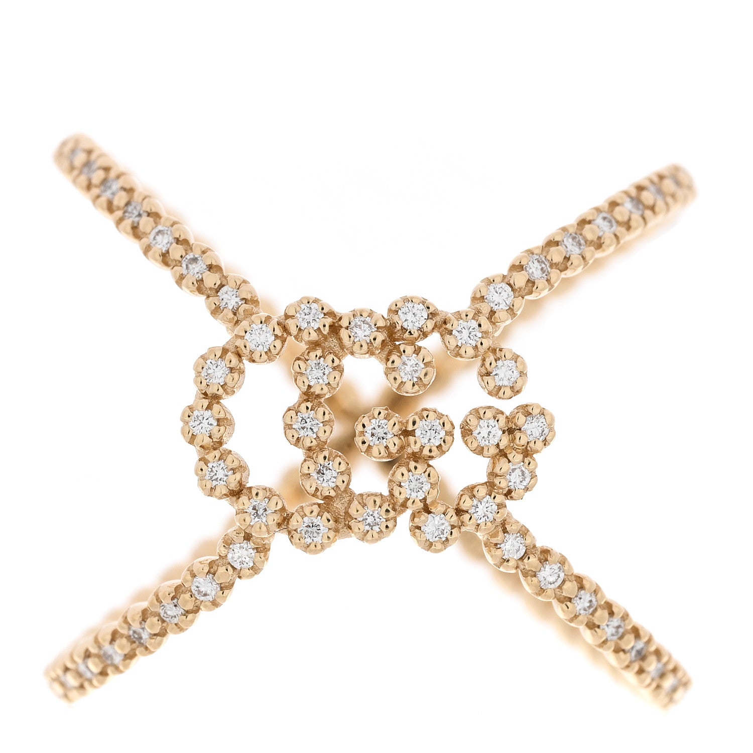 Gucci 18K Yellow Gold Diamond Running G Cross Ring 50 5.25 1 of 5