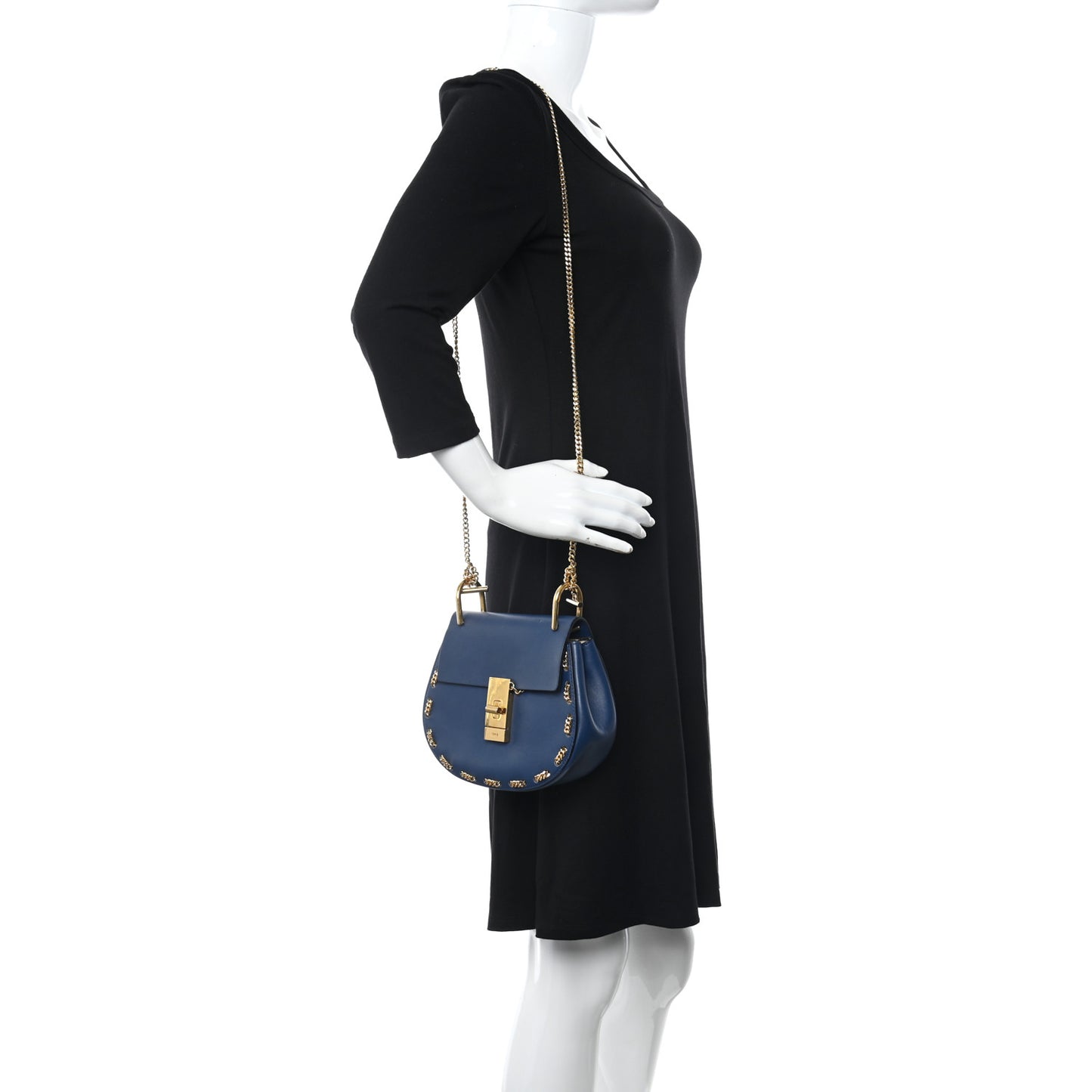 Lambskin Drew Threaded-Chain Shoulder Bag Blue