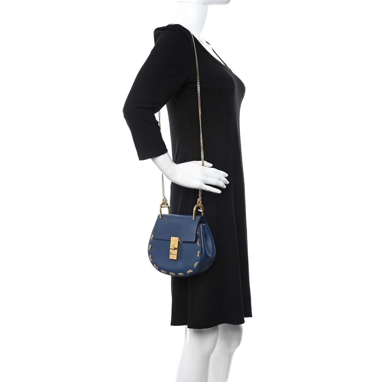 Chloe Lambskin Drew Threaded-Chain Shoulder Bag Blue 2 of 9