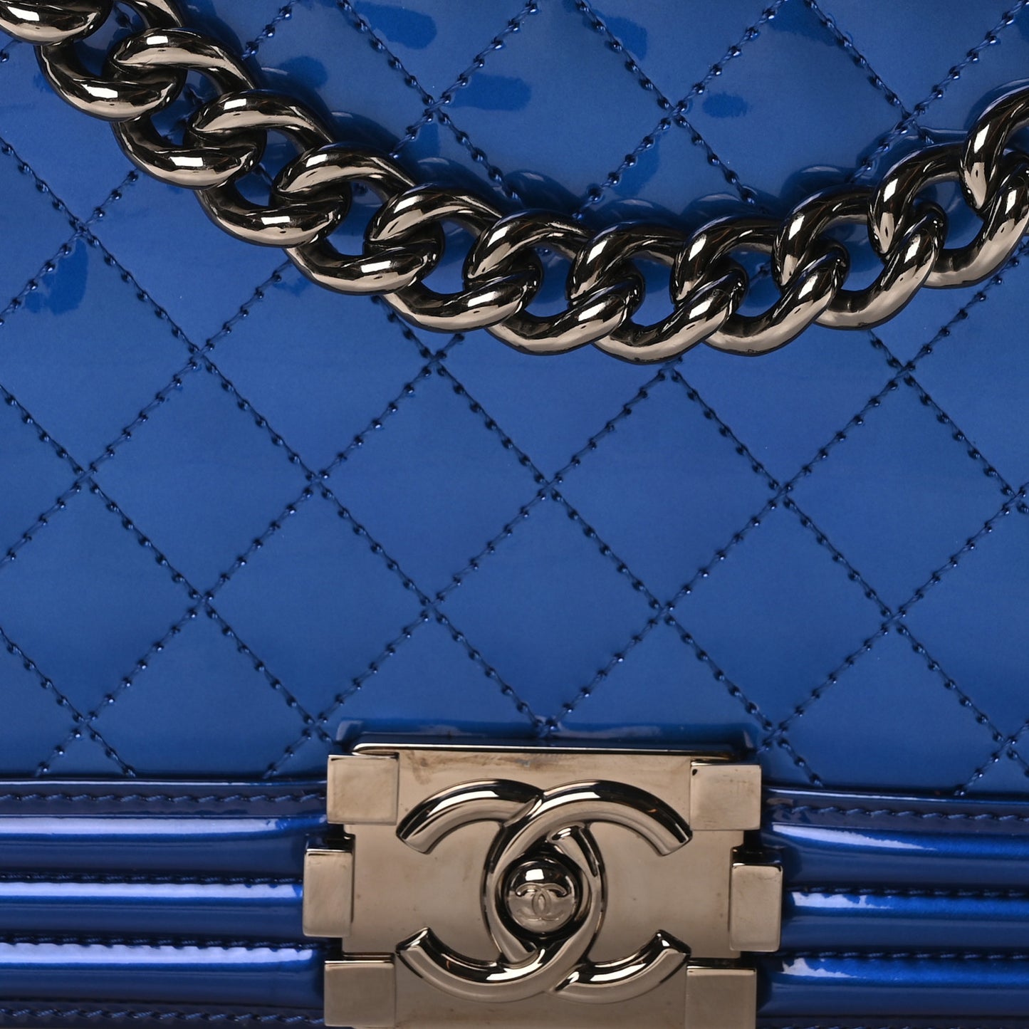 Metallic Patent Quilted New Medium Boy Flap Blue