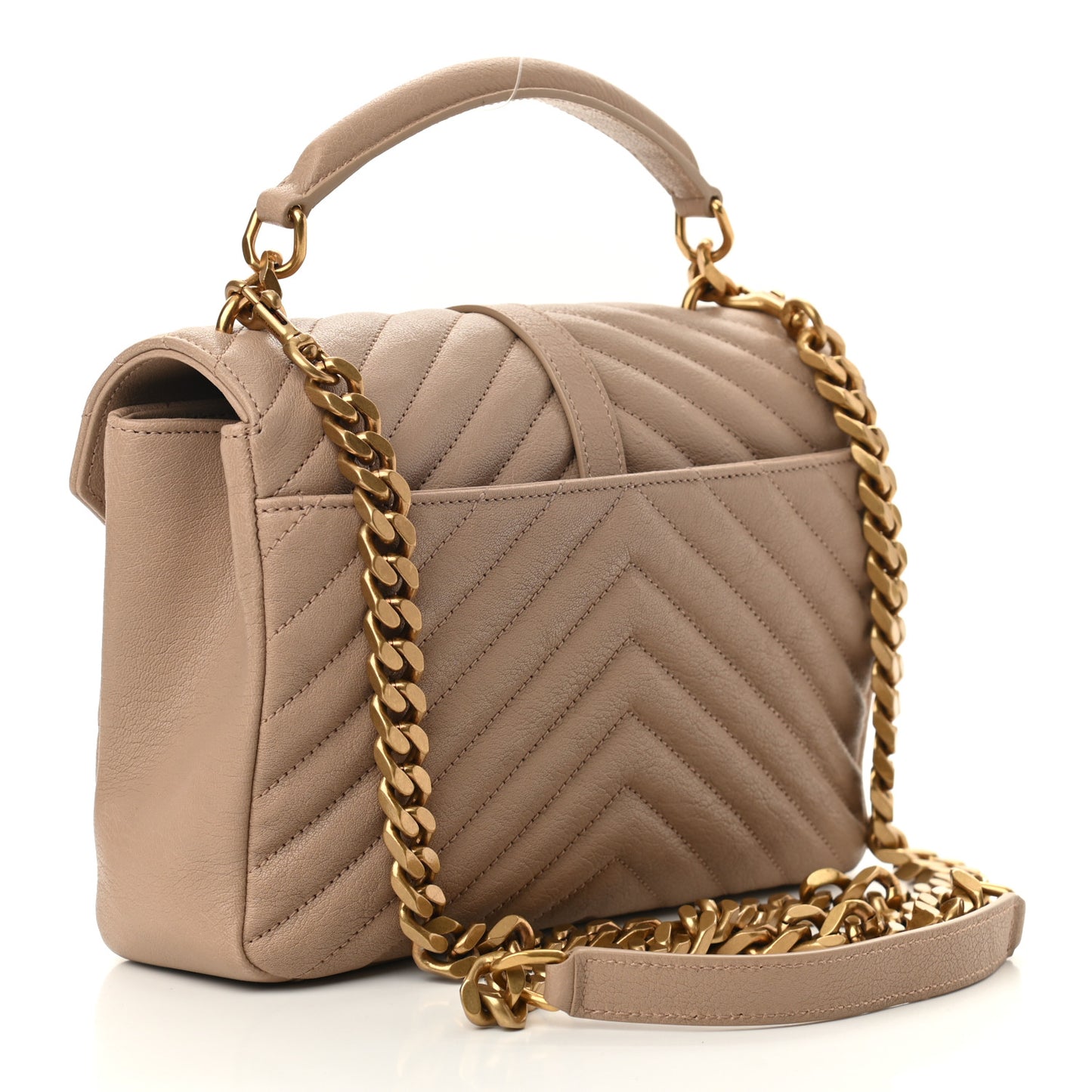 Sheepskin Matelasse Chevron Monogram Medium College Bag Dark Beige