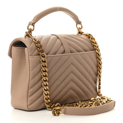 Saint Laurent Sheepskin Matelasse Chevron Monogram Medium College Bag Dark Beige 3 of 9