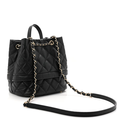 Chanel Caviar Quilted Rolled Up Bucket Drawstring Bag Black 3 of 10