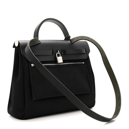 Hermes Military Toile Vache Hunter Herbag Zip Retourne 31 PM Black 3 of 11