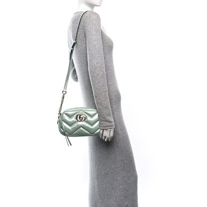 Gucci Iridescent Nappa Chevron Matelasse Small GG Marmont Chain Shoulder Bag Iridescent Salvy Green 2 of 10