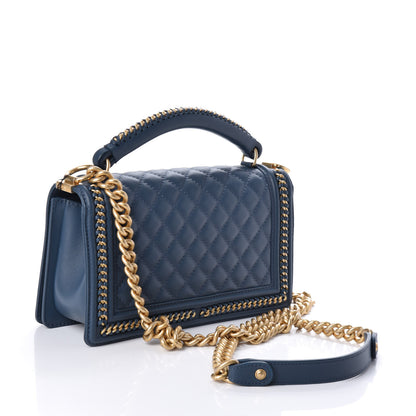Chanel Calfskin Quilted Medium Top Handle Boy Flap Blue 3 of 9