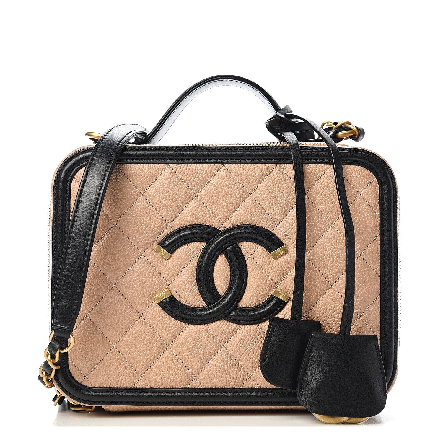 Chanel Caviar Quilted Medium CC Filigree Vanity Case Beige Black 1 of 11