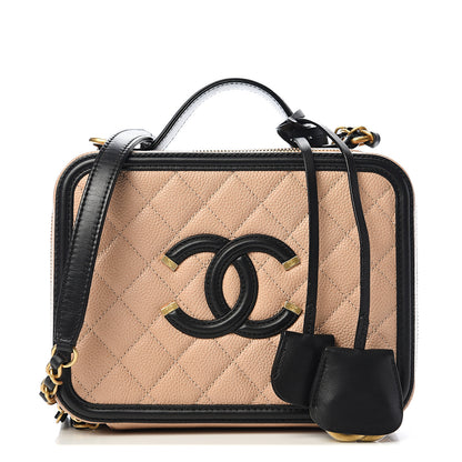 Chanel Caviar Quilted Medium CC Filigree Vanity Case Beige Black 1 of 11