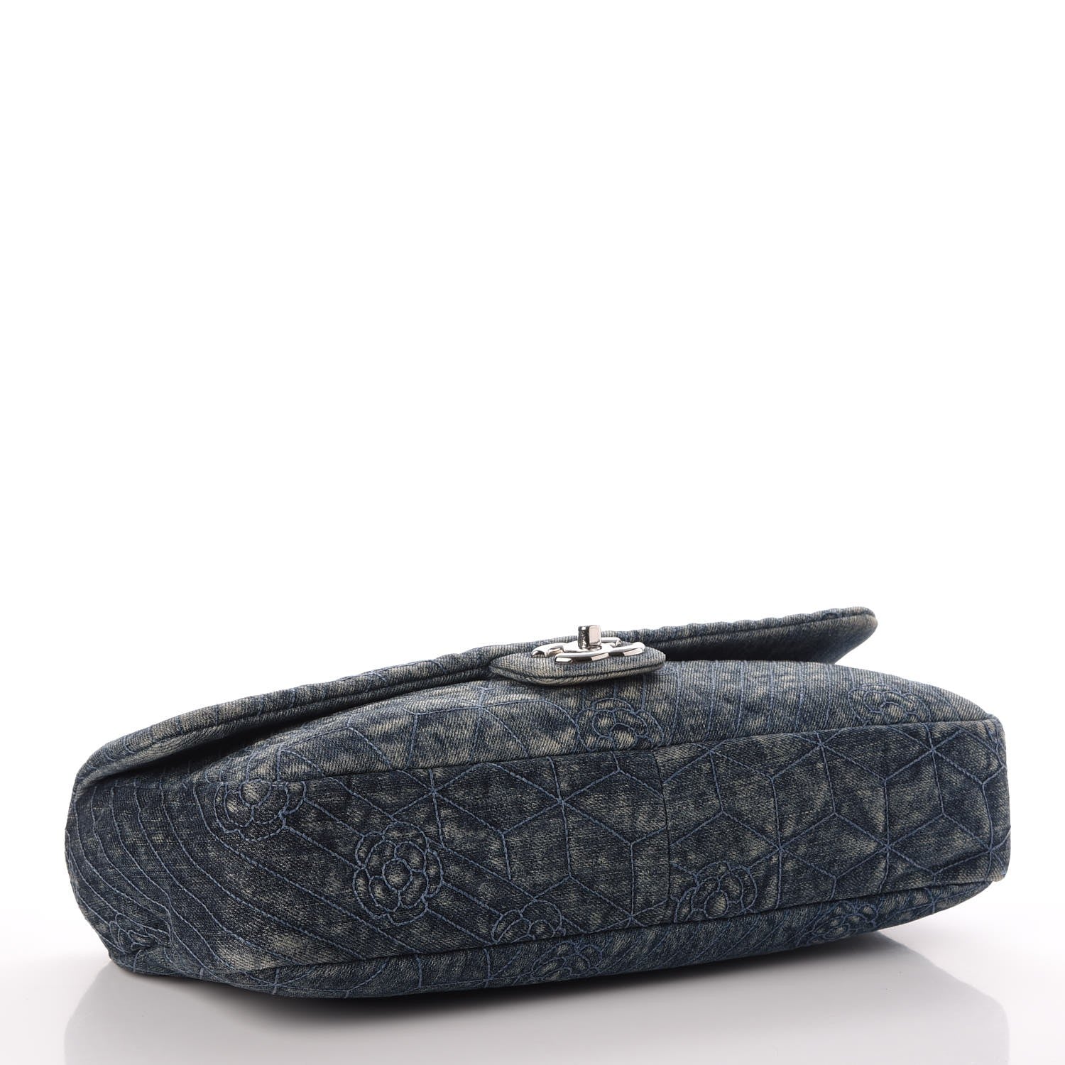 Chanel Denim Quilted Camellia Embroidered Large Flap Blue 4 of 10